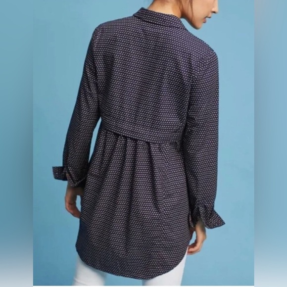 Maeve Anthropologie Aled Polka Dot Button Up Tunic Shirt - Picture 2 of 11